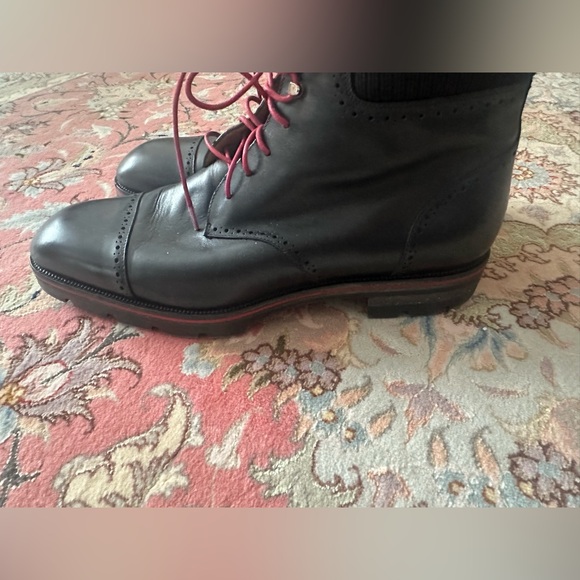 Christian Louboutin Black Leather Combat Boots – Size 44 – Red Sole Chain Tread - Picture 6 of 13